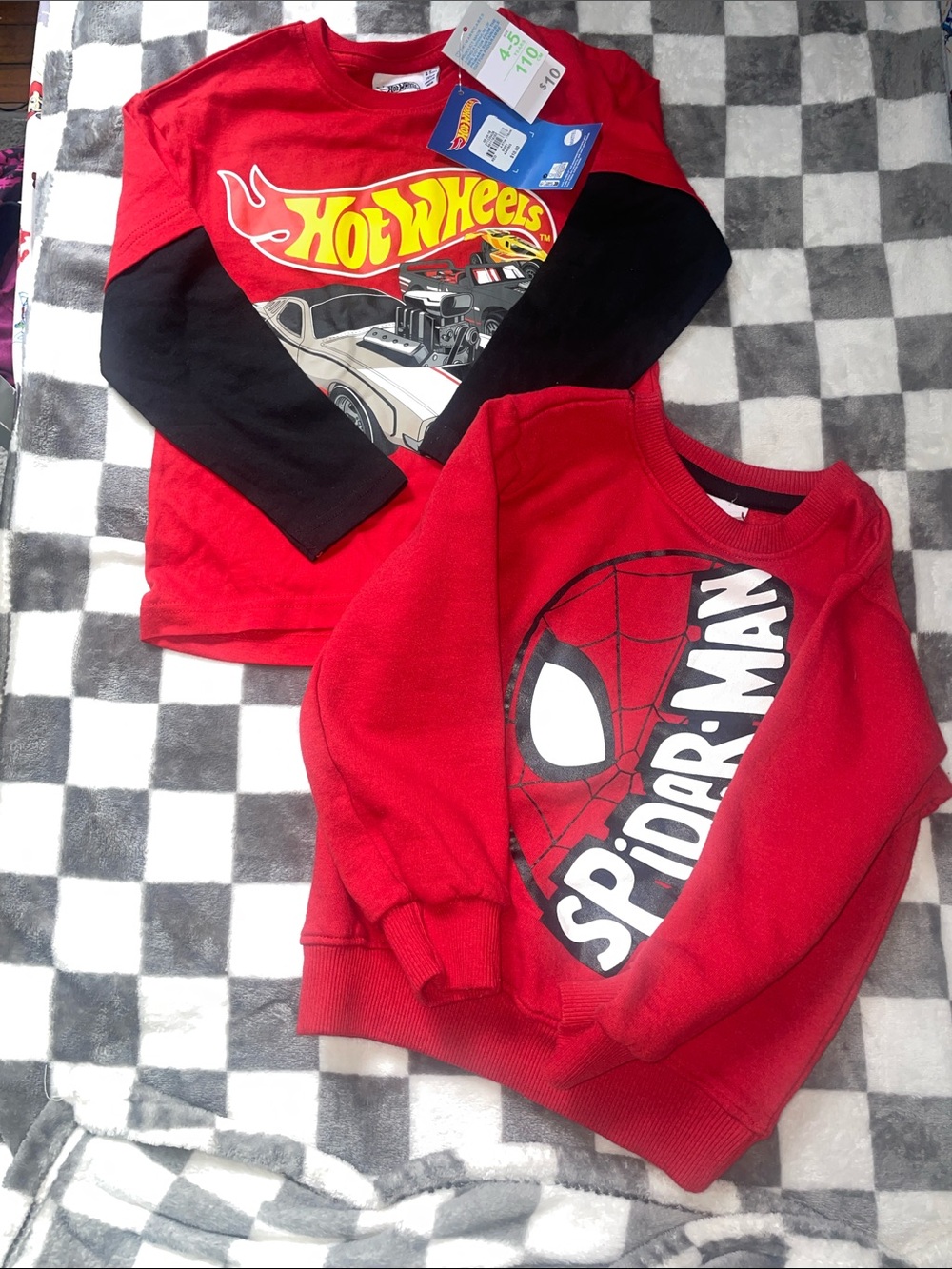 Red Long-Sleeve hot wheels NWT and Spider-Man crew size 5